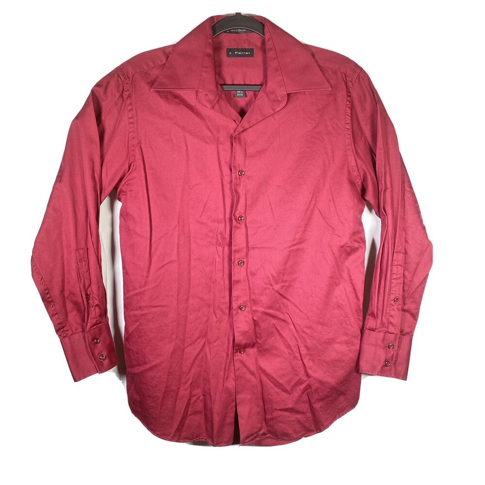 J. Ferrar Red Dress Shirt 15 1/2 32-33 Button Down Long Sleeve 100% Cotton Mens